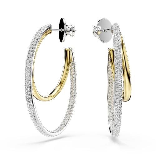Hoop earrings, Round cut, White, Mixed metal finish Hyperbola Swarovski