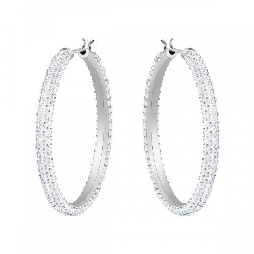 Серьги-обручи, Белый, Родиевое покрытие Stone Swarovski