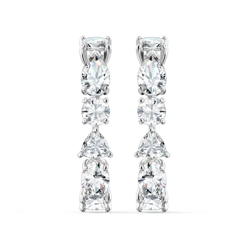 Pierced Earrings, White, Rhodium plated Mesmera Swarovski