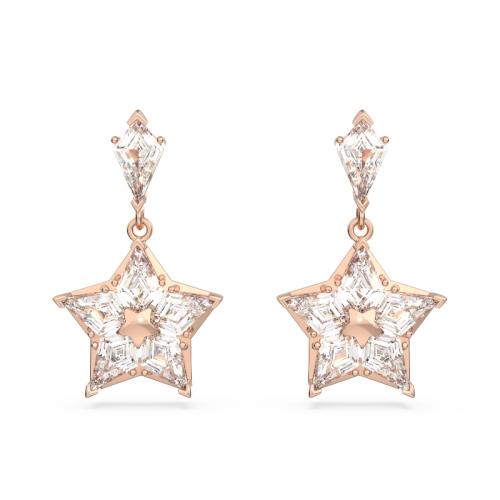 Pierced Earrings Drop, Rose Gold shiny, White Stella Swarovski