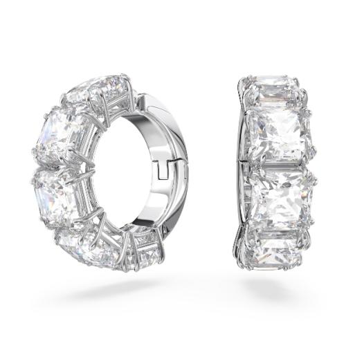 Clip earrings, Square cut, White, Rhodium plated Millenia Swarovski