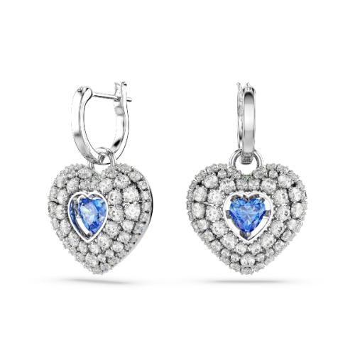 Nokarenie auskari, Sirds, Zils, Rodija pārklājums Swarovski