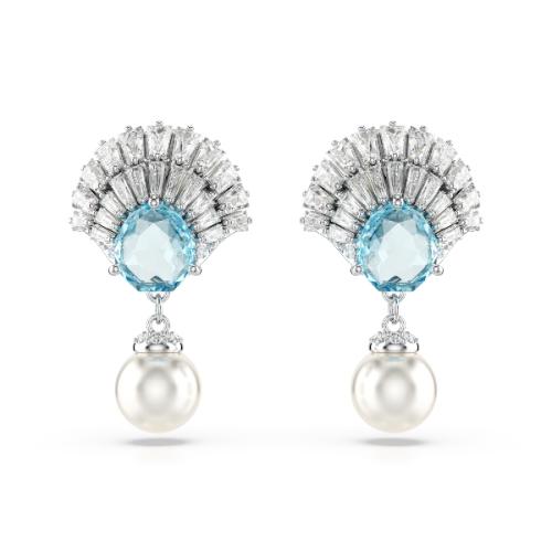 Drop earrings, Shell, Blue, Rhodium plated Swarovski