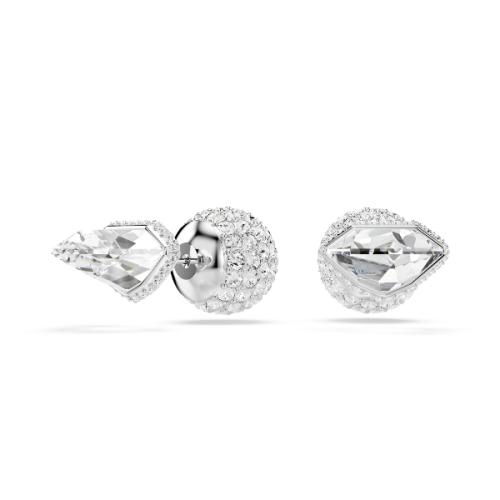 Stud earrings, Pavé, Ball, White, Rhodium plated Swarovski
