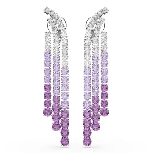 Clip earrings, Color gradient, Round cuts, Purple, Rhodium plated Matrix Swarovski