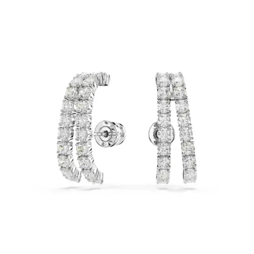 Серьги-каффы, Круглая огранка, Белые, Родиевое покрытие Matrix Swarovski
