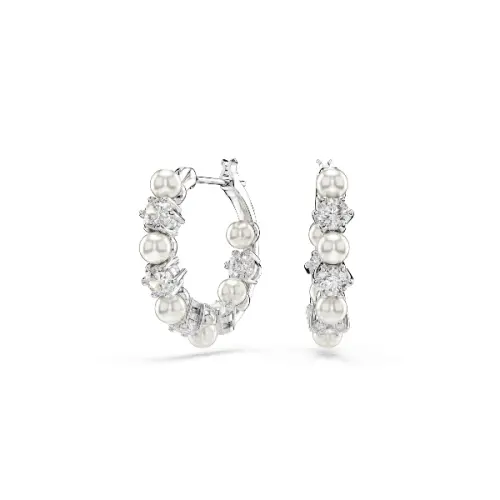 Pilienveida Auskari, Kristāla pērle, Apaļais griezums, Balts, Rodija pārklājums Matrix Swarovski