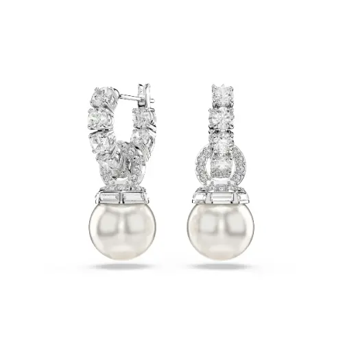 Pilienveida Auskari, Kristāla pērle, Apaļais griezums, Balts, Rodija pārklājums Matrix Swarovski