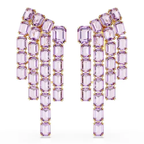 Clip earrings, Octagon cut, Chandelier, Purple, Gold-tone plated Millenia Swarovski