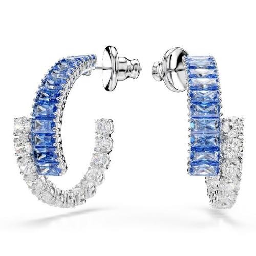 Серьги-кольца, Кристаллы различных видов огранки, Синий, Родиевое покрытие Matrix Swarovski