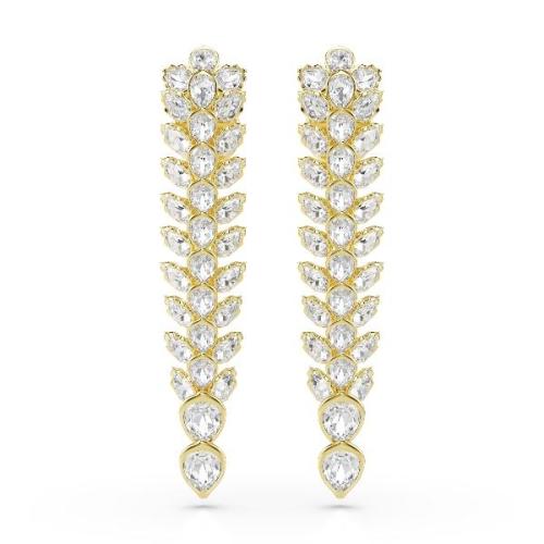 Drop earrings, Mixed cuts, Long, White, Gold-tone plated Idyllia Swarovski