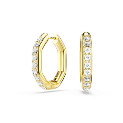 Hoop earrings, Octagon shape, Round cut, White, Gold-tone plated Dextera Swarovski