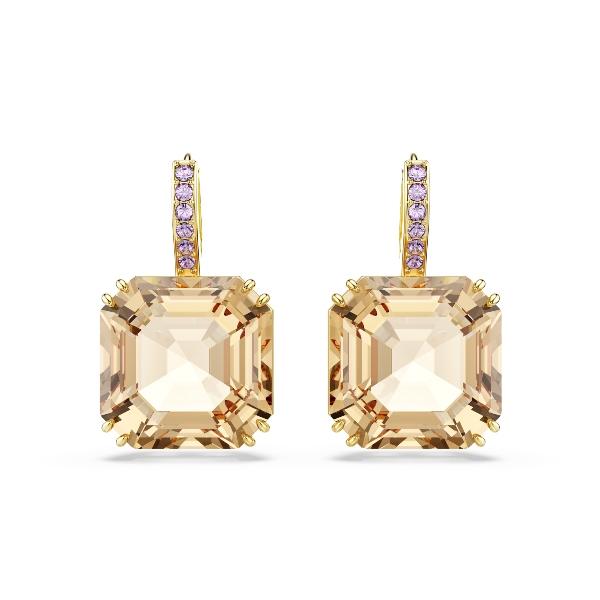 Drop earrings, Mixed cuts, Caramel, Gold-tone plated Millenia Swarovski 4