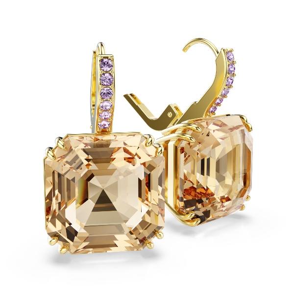 Drop earrings, Mixed cuts, Caramel, Gold-tone plated Millenia Swarovski 3
