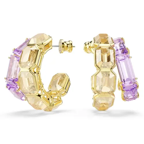 Hoop earrings, Mixed cuts, Multicolored, Gold-tone plated Millenia Swarovski