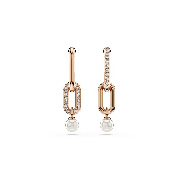 Drop earrings, Crystal pearl, Round cut, White, Rose gold-tone plated Constella Swarovski 2