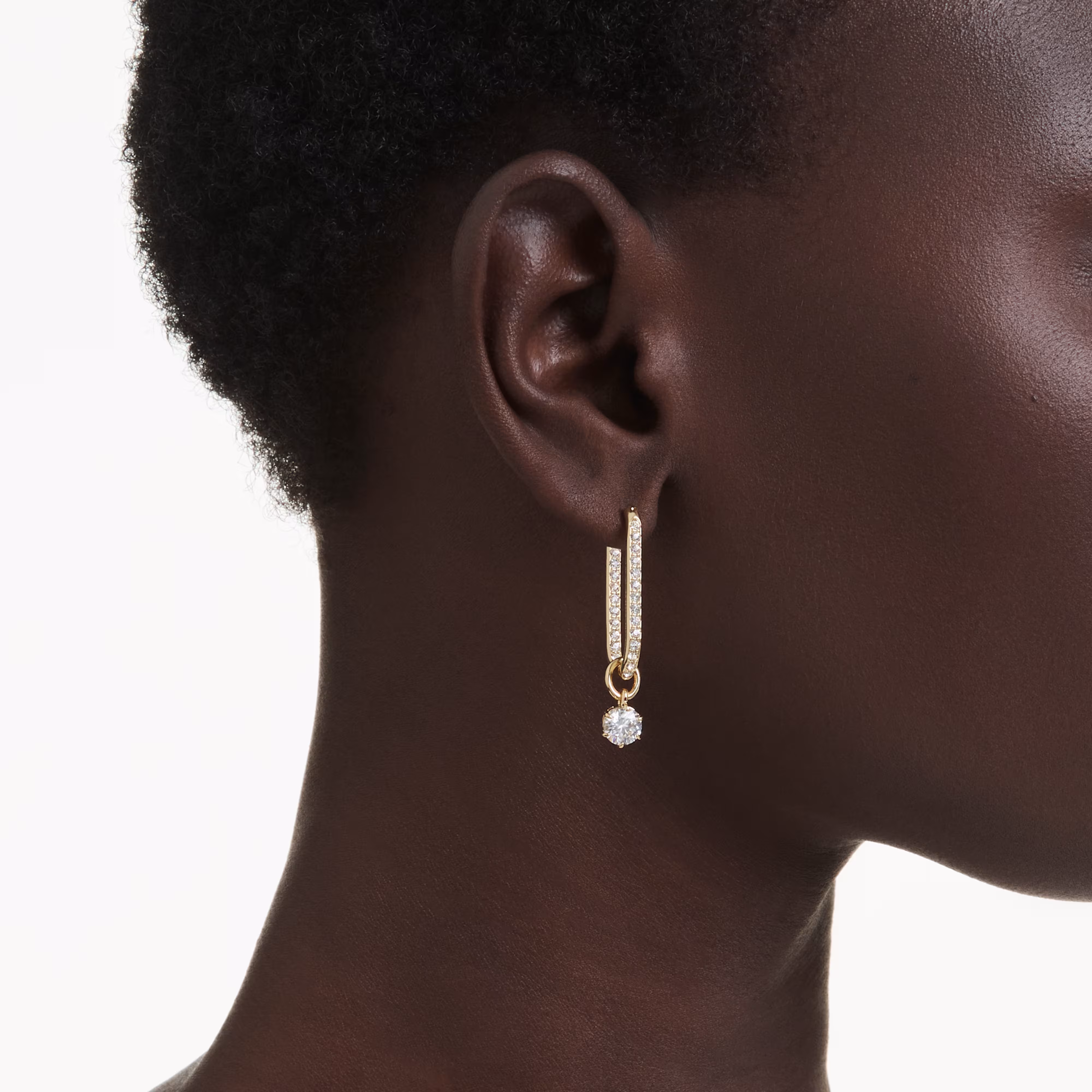 Drop earrings, Round cut, White, Gold-tone plated Constella Swarovski 5