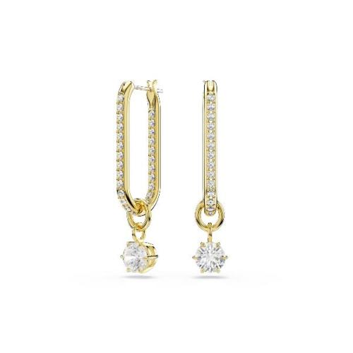 Drop earrings, Round cut, White, Gold-tone plated