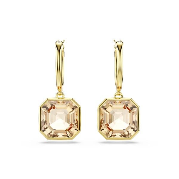 Drop earrings, Square cut, Caramel, Gold-tone plated Millenia Swarovski 5