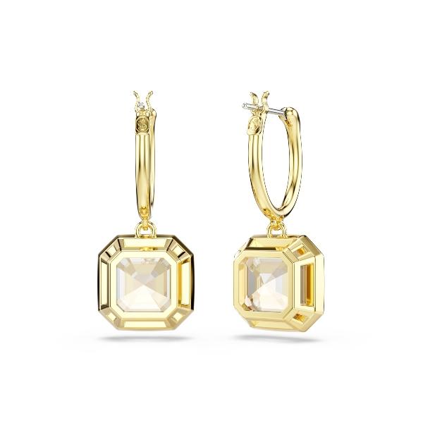 Drop earrings, Square cut, Caramel, Gold-tone plated Millenia Swarovski 4