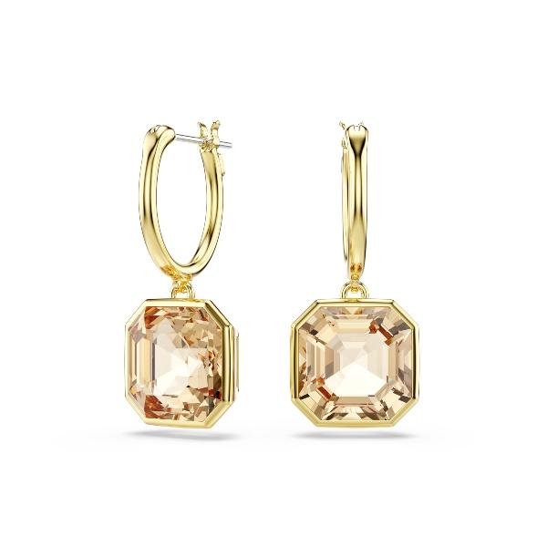 Drop earrings, Square cut, Caramel, Gold-tone plated Millenia Swarovski 2