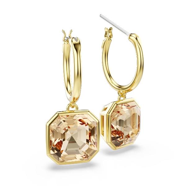 Drop earrings, Square cut, Caramel, Gold-tone plated Millenia Swarovski 3