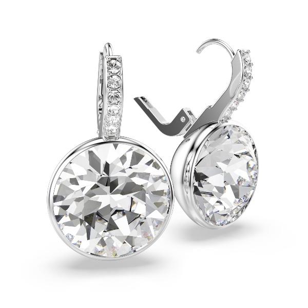 Drop earrings, Round cut, White, Rhodium plated Millenia Swarovski 4