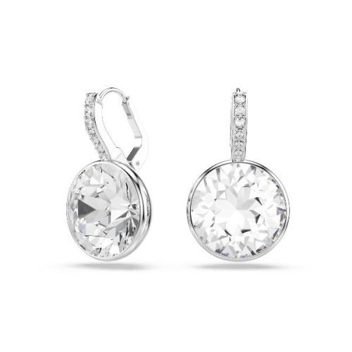Drop earrings, Round cut, White, Rhodium plated