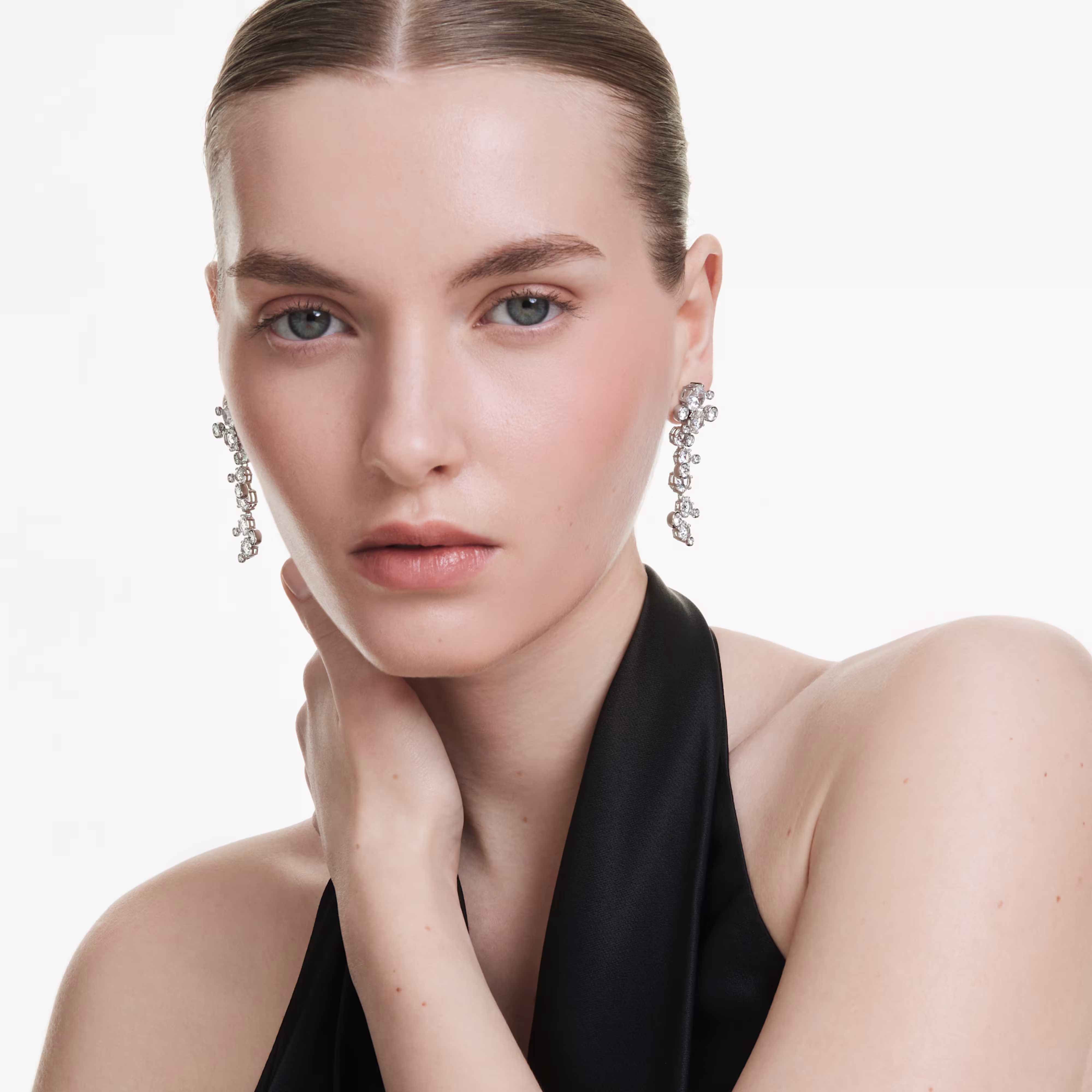 Drop earrings, Mixed cuts, White, Rhodium plated Constella Swarovski 5