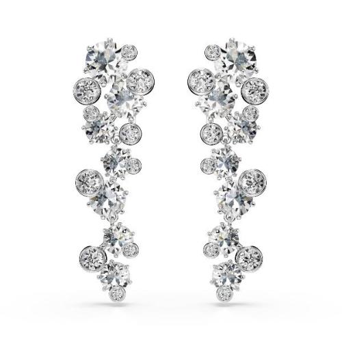 Drop earrings, Mixed cuts, White, Rhodium plated