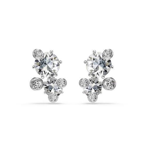Stud earrings, Round cut, White, Rhodium plated Constella Swarovski
