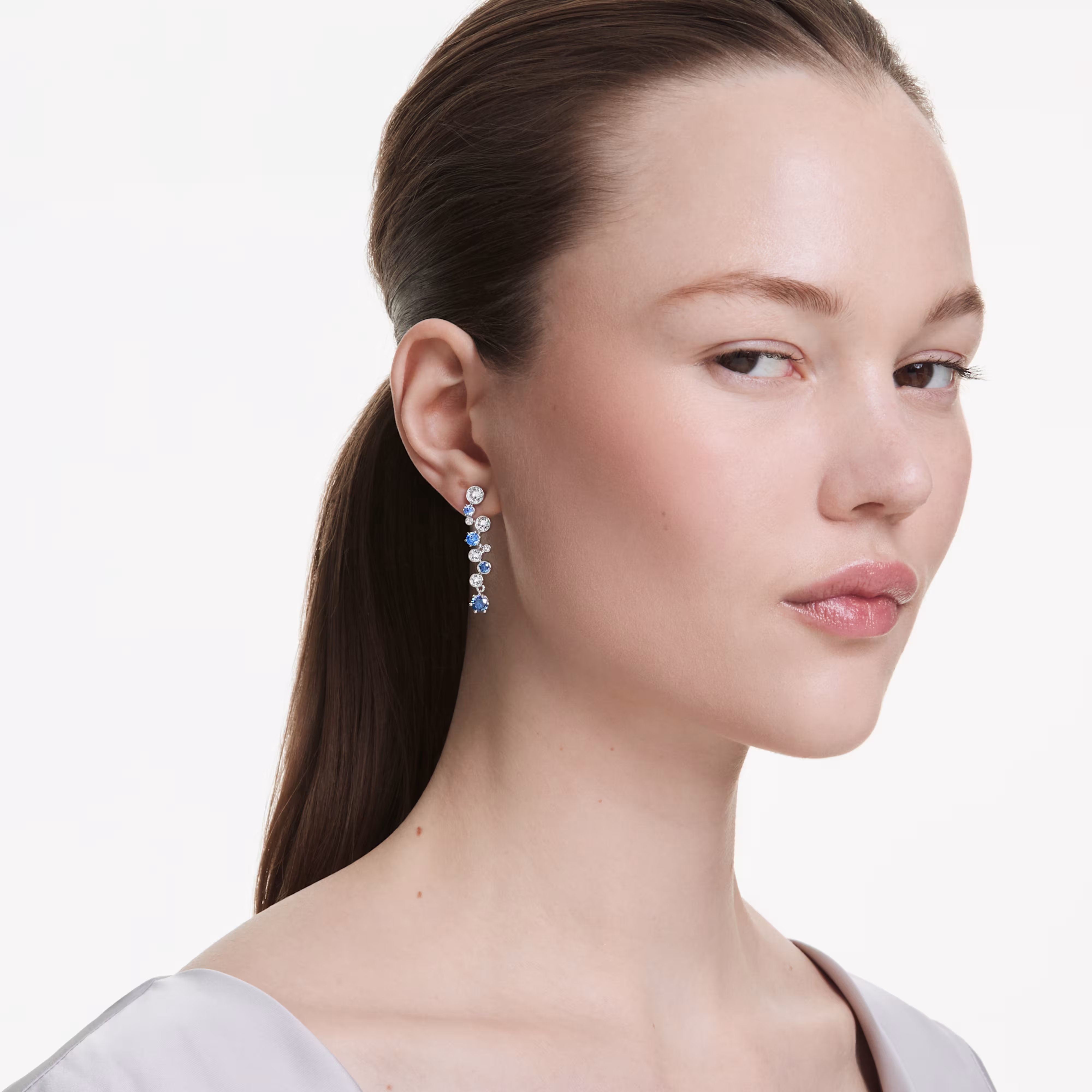 Drop earrings, Mixed cuts, Blue, Rhodium plated Constella Swarovski 5