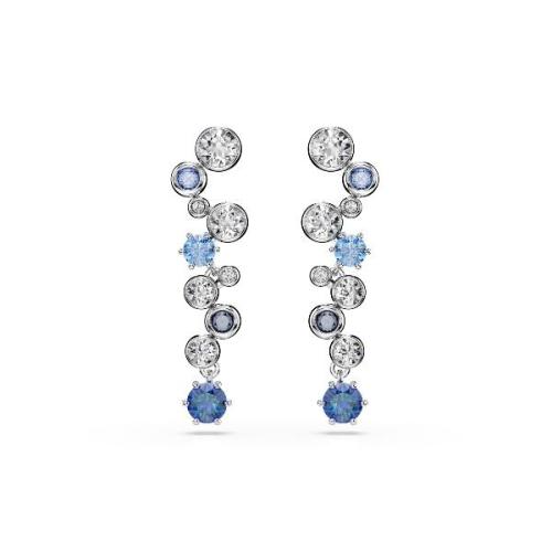 Drop earrings, Mixed cuts, Blue, Rhodium plated