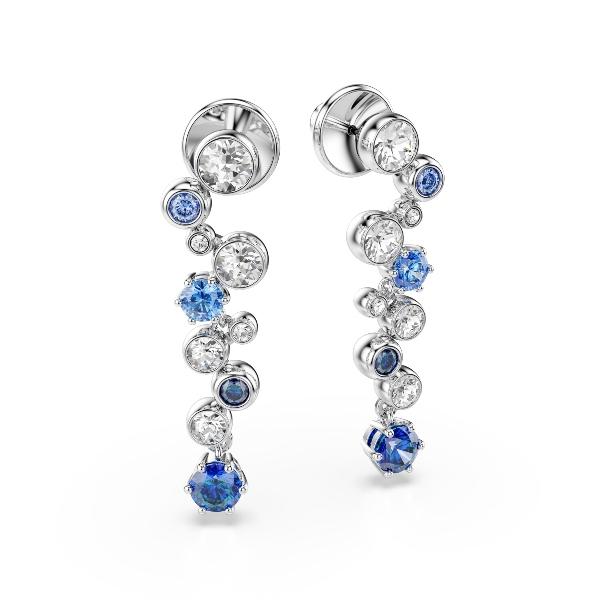Drop earrings, Mixed cuts, Blue, Rhodium plated Constella Swarovski 4