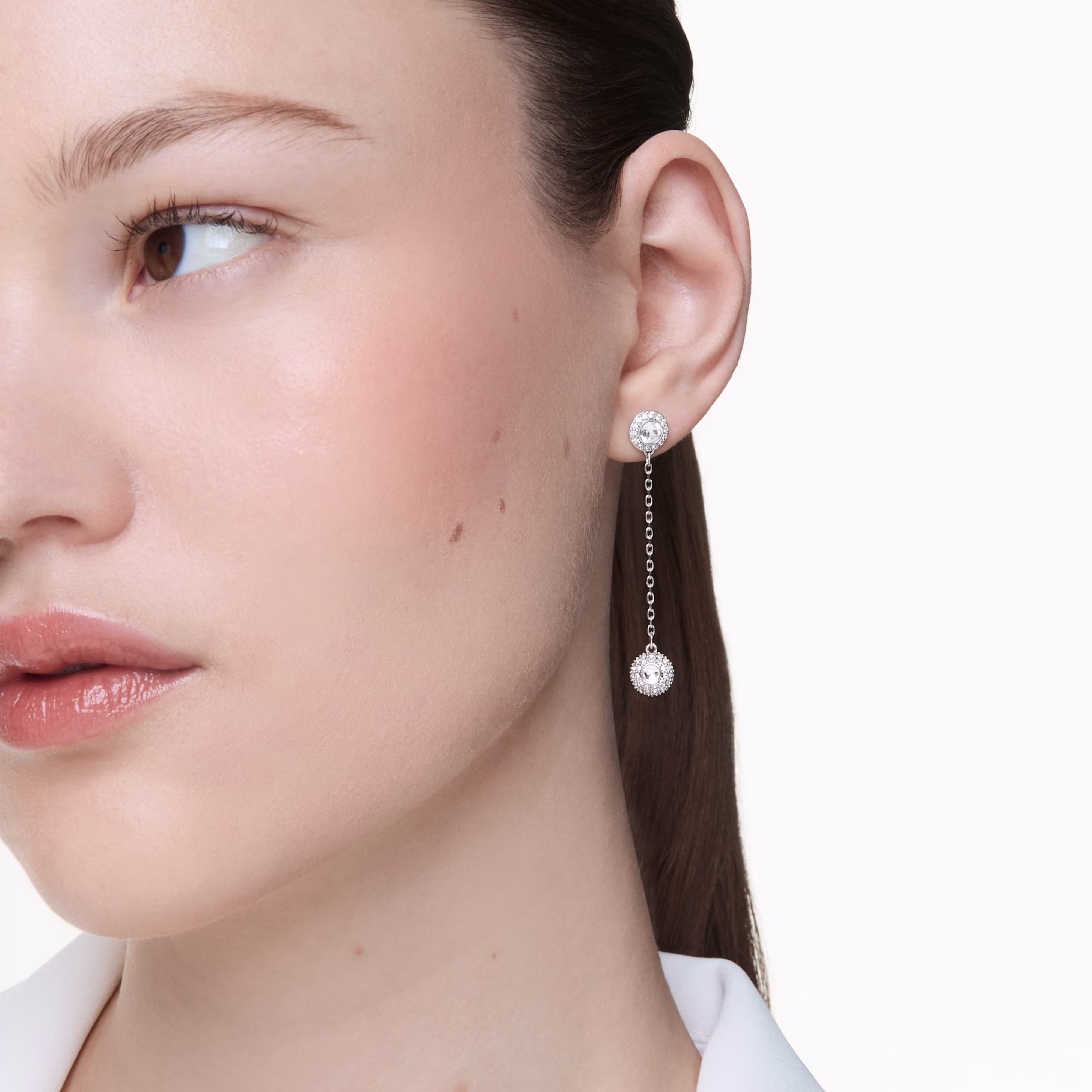 Drop earrings, Round cut, White, Rhodium plated Una Angelic Swarovski 7