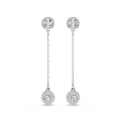 Drop earrings, Round cut, White, Rhodium plated