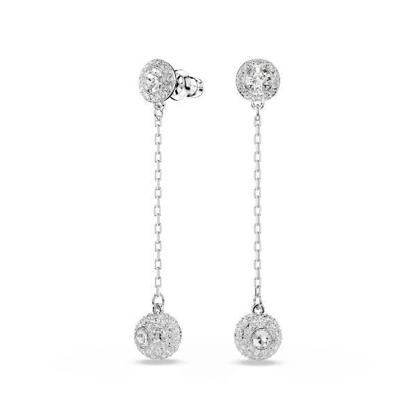 Drop earrings, Round cut, White, Rhodium plated Una Angelic Swarovski 6