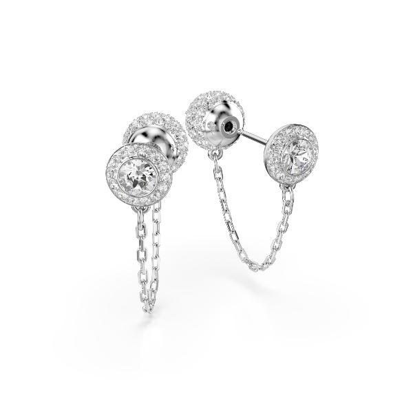 Drop earrings, Round cut, White, Rhodium plated Una Angelic Swarovski 3