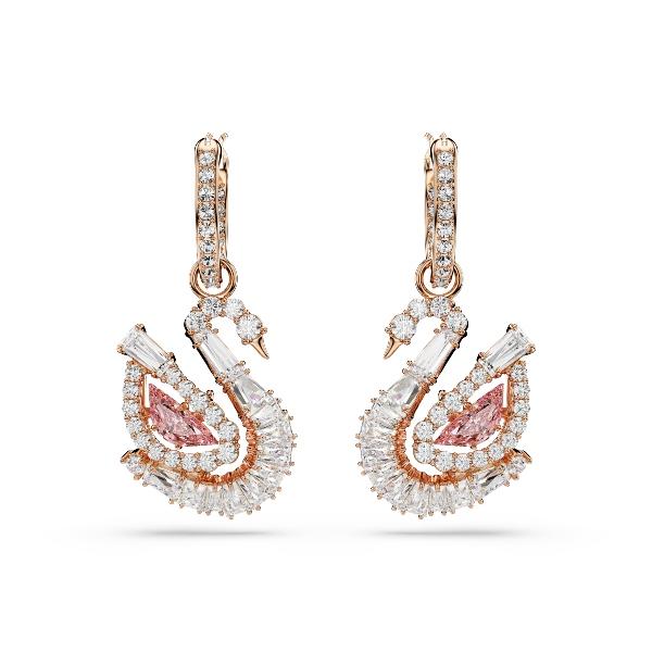 Drop earrings, Pavé, Swan, Pink Swan Swarovski 4