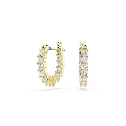 Hoop earrings, Round cut, White, Gold-tone plated Matrix Swarovski