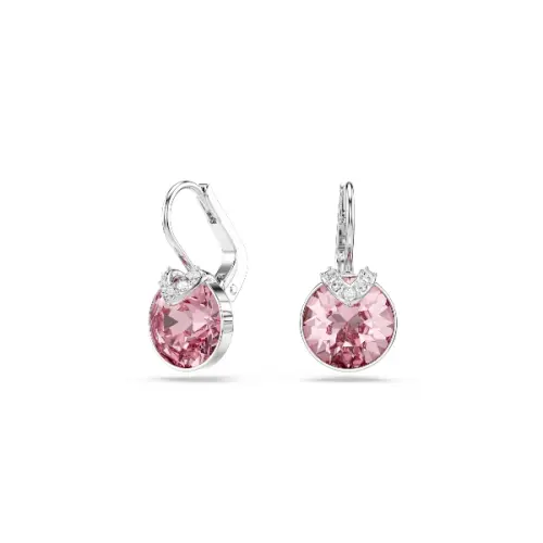 Auskari pilienīši, Apaļš griezums, Rozā, Rodija pārklājums Bella Swarovski