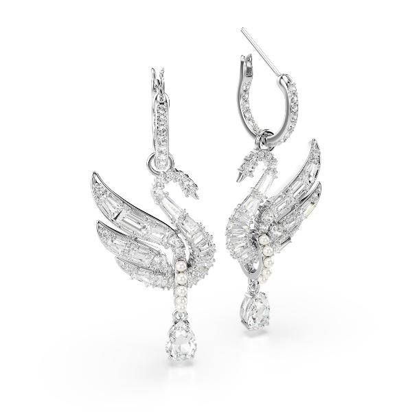 Earrings, Swan, White, Rhodium plated Swan Swarovski 4