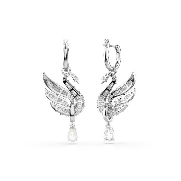 Earrings, Swan, White, Rhodium plated Swan Swarovski 2