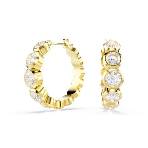 Hoop earrings, Round cut, White, Gold-tone plated Imber Swarovski