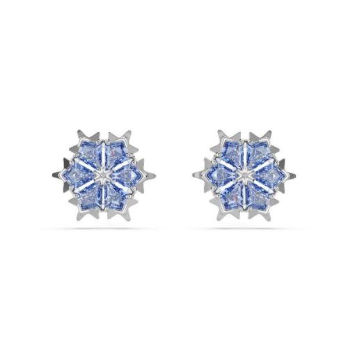 Stud earrings, Snowflake, Blue, Rhodium plated Magic Swarovski