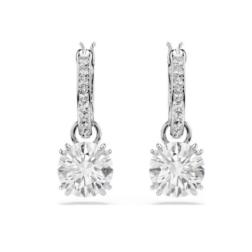 Pierced Earrings Drop, Rhodium shiny, White Crystal