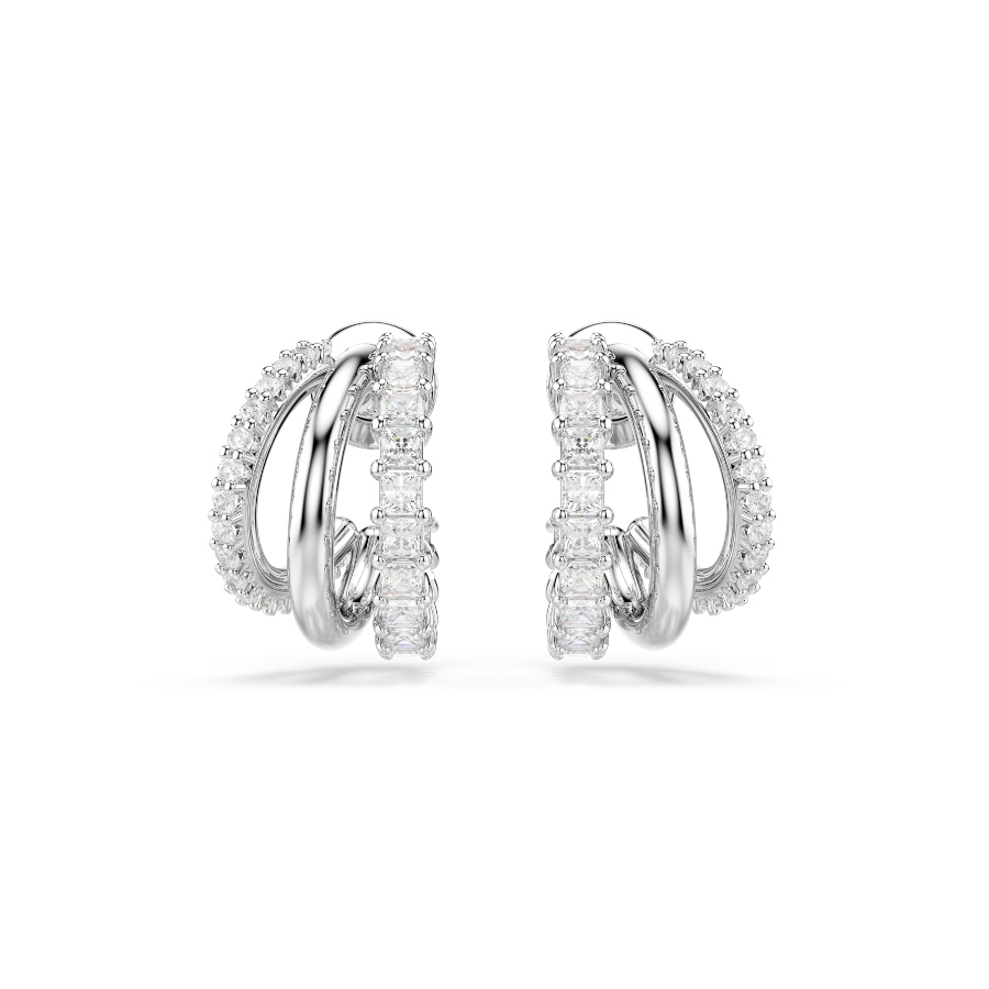 Hoop earrings, Round cut, White, Rhodium plated Hyperbola Swarovski 2