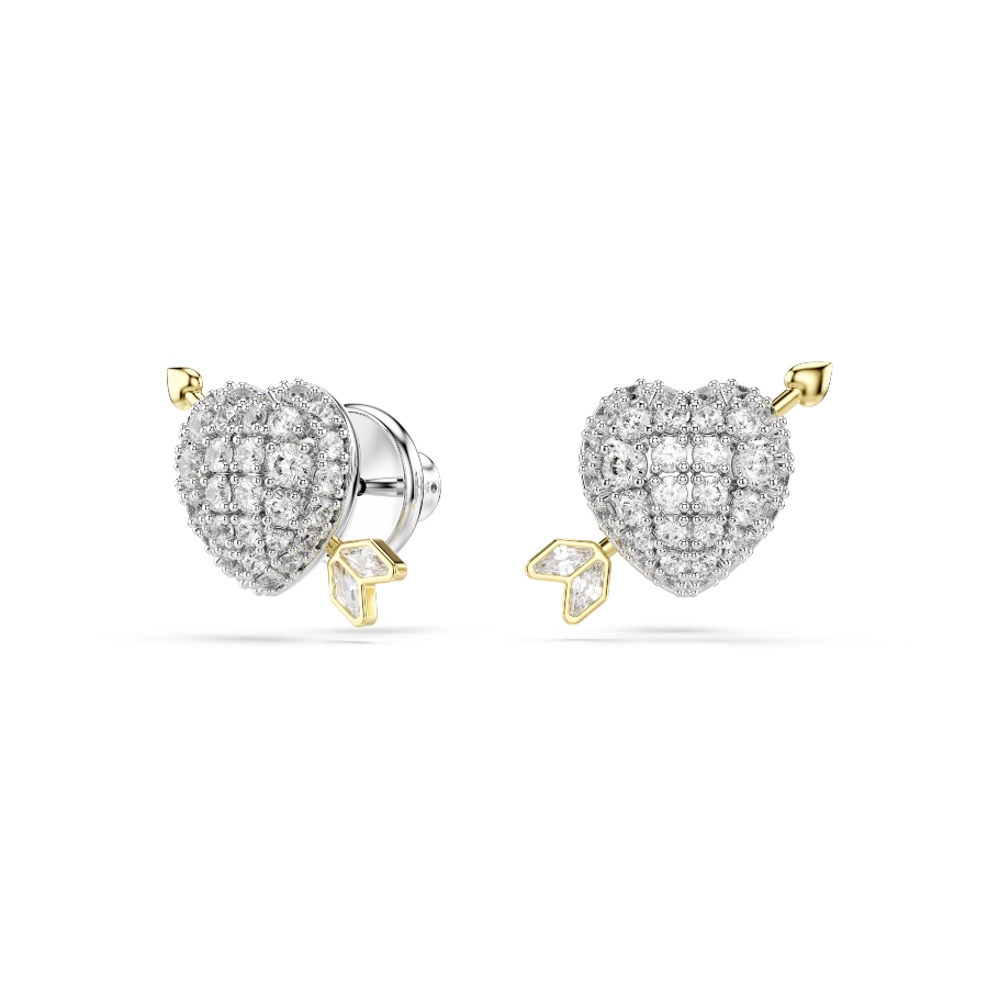 Stud earrings, Mixed cuts, Heart with arrow, White, Mixed metal finish Idyllia Swarovski 2