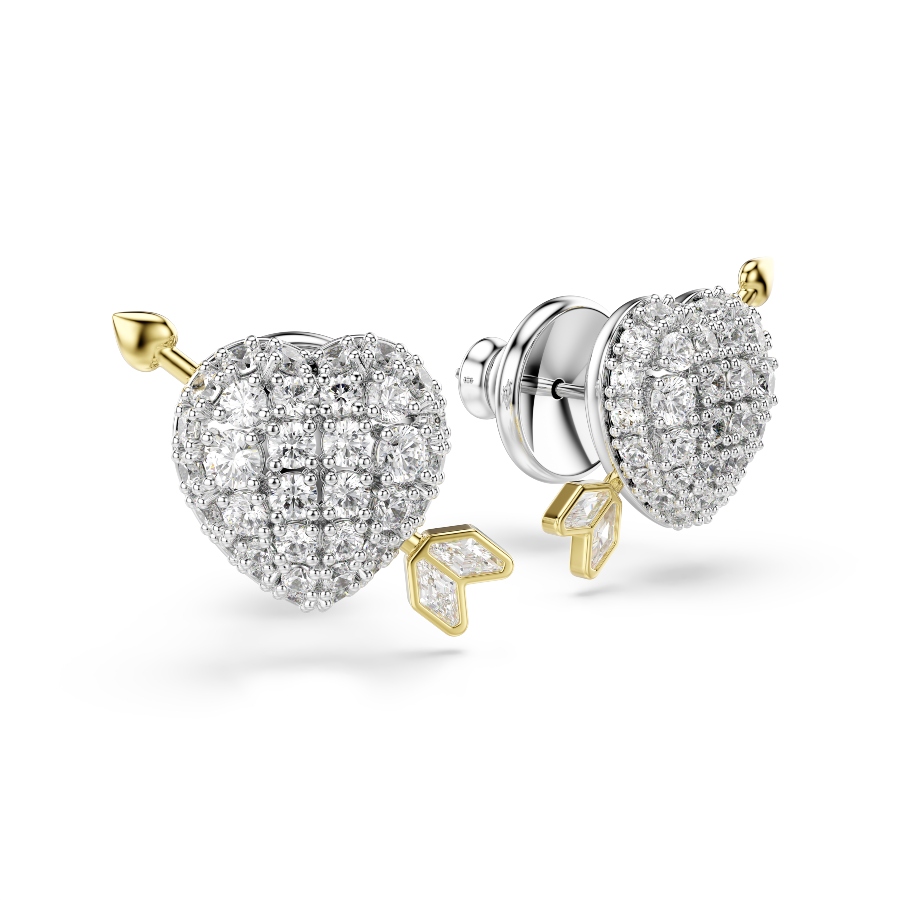 Stud earrings, Mixed cuts, Heart with arrow, White, Mixed metal finish Idyllia Swarovski 3