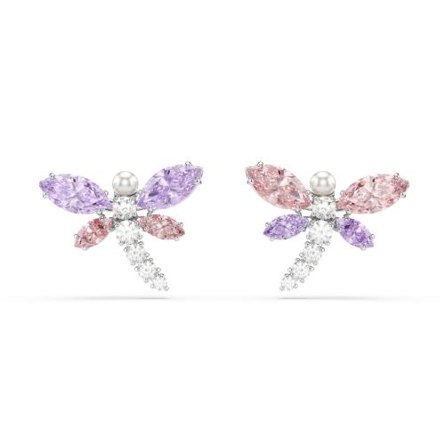 Stud earrings, Mixed cuts, Dragonfly, Multicolored, Rhodium plated Ariana Grande x Swarovski Swarovski